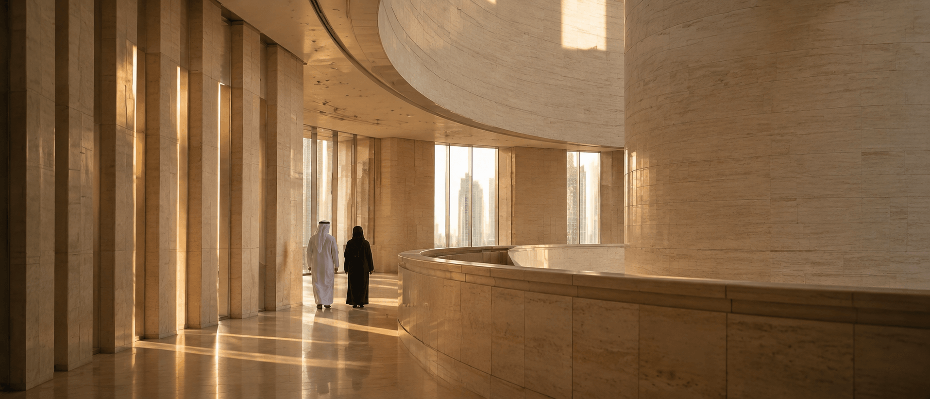 Gulf professionals in a contemporary institutional workplace.