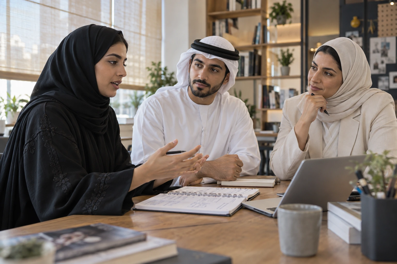 مشهد توضيحي لمشاركين إماراتيين في حوار حول التطوير المهني.